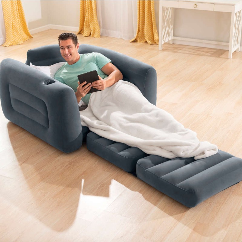 Fauteuil Gonflable INTEX Ultra Détente - Avec Pouf, Revêtement Doux - Gris/Noir, 99x130x76cm
